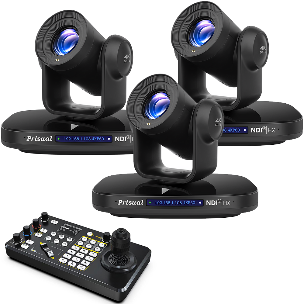 3x Prisual 20X 4K NDI PTZ Camera + TEM-JOY2