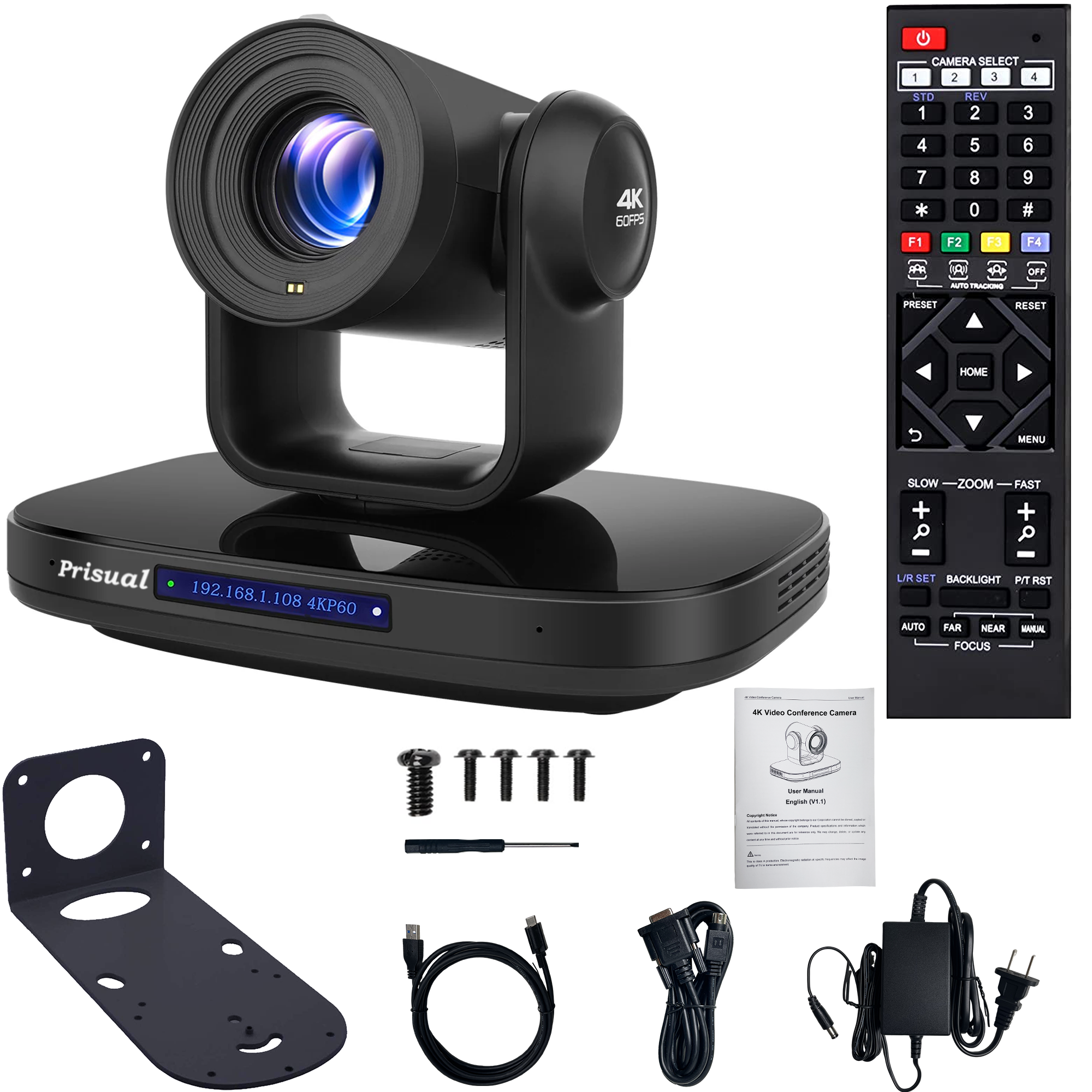 Prisual 4K PTZ Camera AI Auto-Tracking PTZ Camera, USB3.0 3G-SDI HDMI 4K PTZ Camera